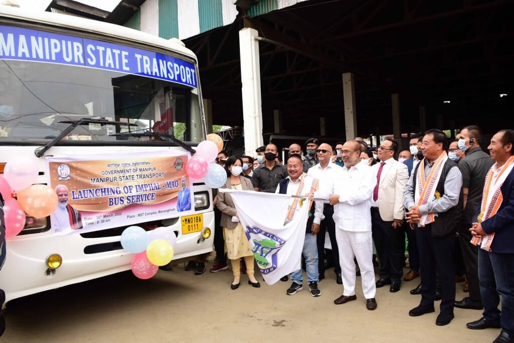 CM N Biren flagg off Imphal Mao bus service