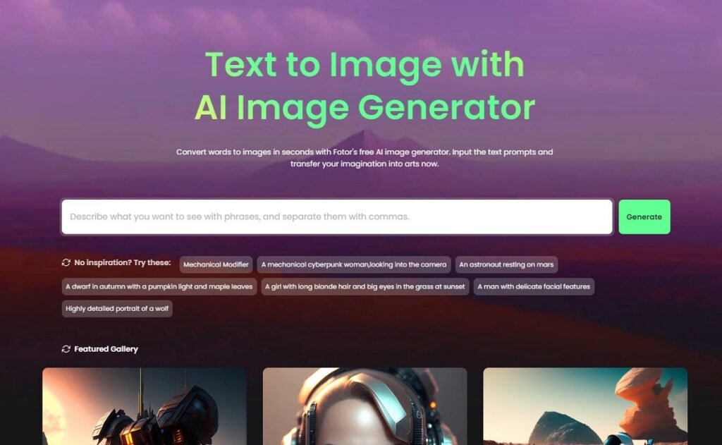 The Fotor AI tool converts text to image.