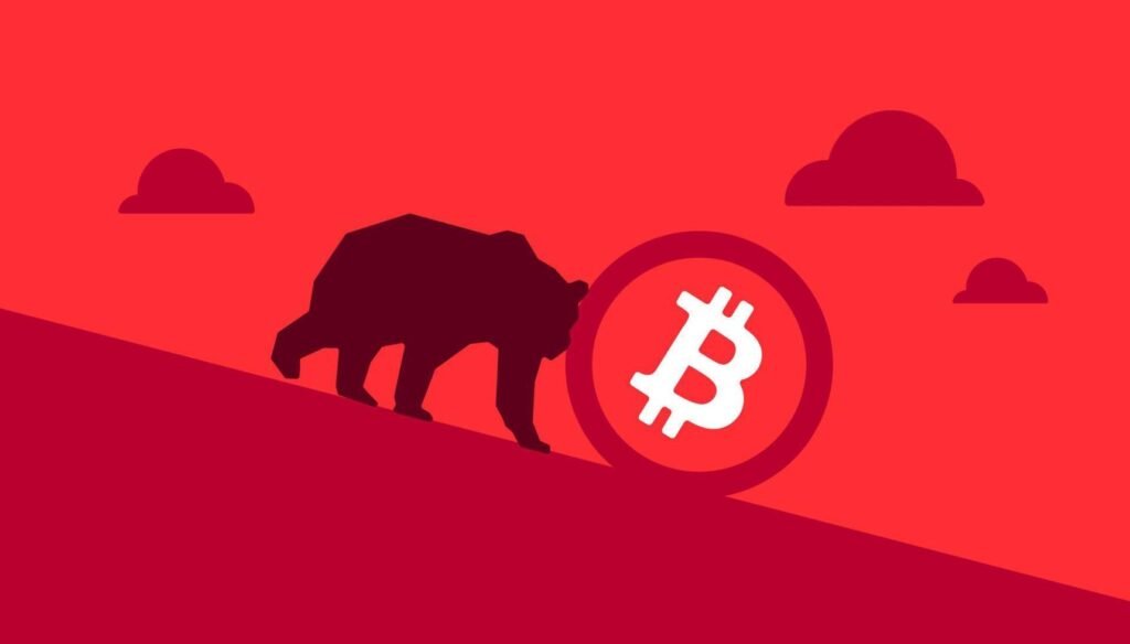 bitcoin bearish market concept btc price going down bitcoin price falls to all time low bitcoin crash design vector
